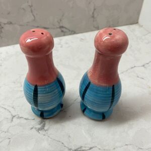 Vintage Blue Pink Ceramic Japanese Vase Kitchen Decor Salt & Pepper Shakers Set
